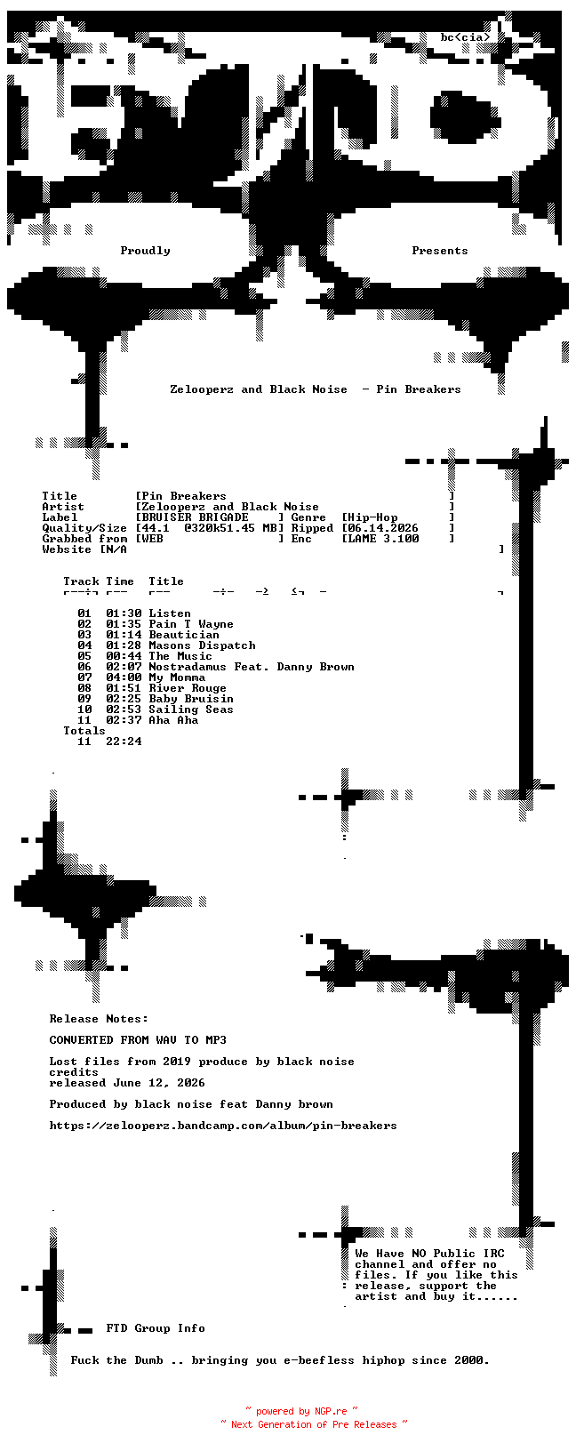 NFO for the release Zelooperz_and_Black_Noise-Pin_Breakers-WEB-2026-FTD by FTD