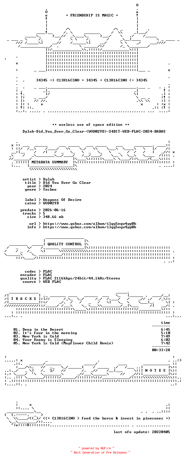 NFO for the release Dylab-Did_You_Ever_Go_Clear-(WOD029D)-24BIT-WEB-FLAC-2024-BABAS by BABAS