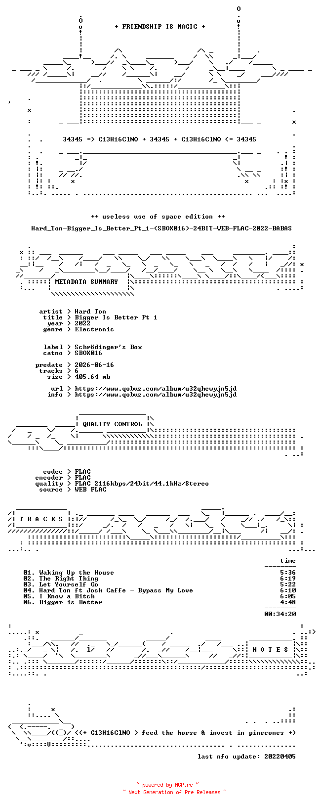 NFO for the release Hard_Ton-Bigger_Is_Better_Pt_1-(SBOX016)-24BIT-WEB-FLAC-2022-BABAS by BABAS