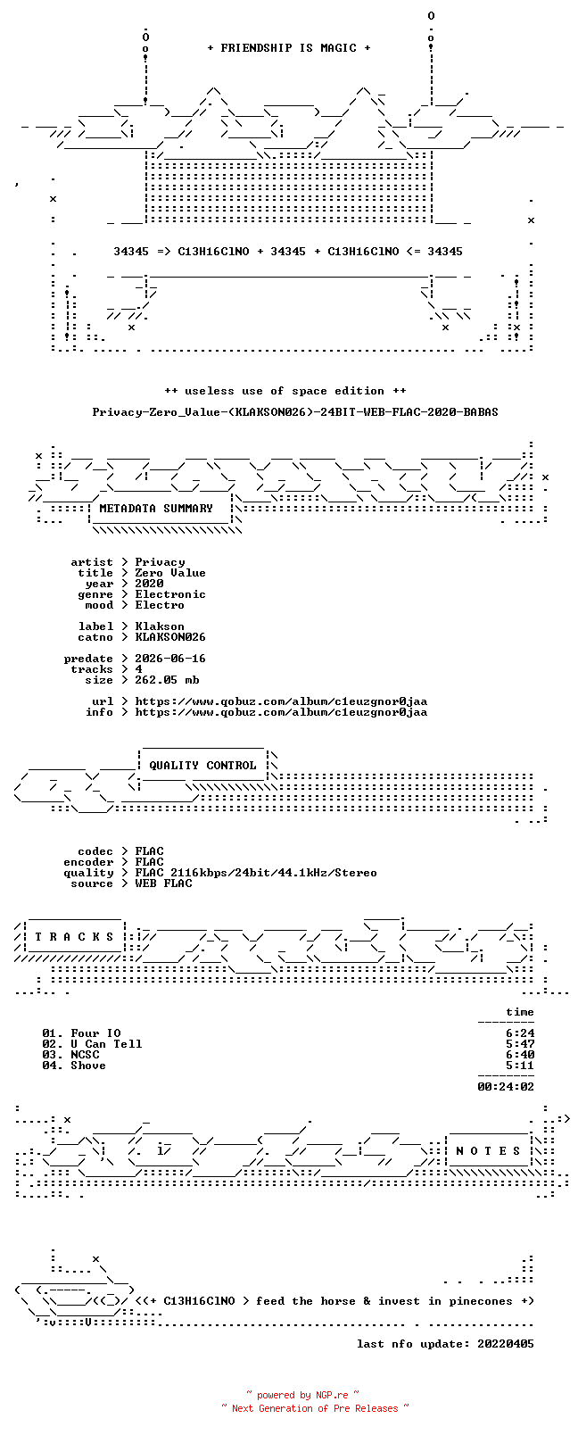 NFO for the release Privacy-Zero_Value-(KLAKSON026)-24BIT-WEB-FLAC-2020-BABAS by BABAS