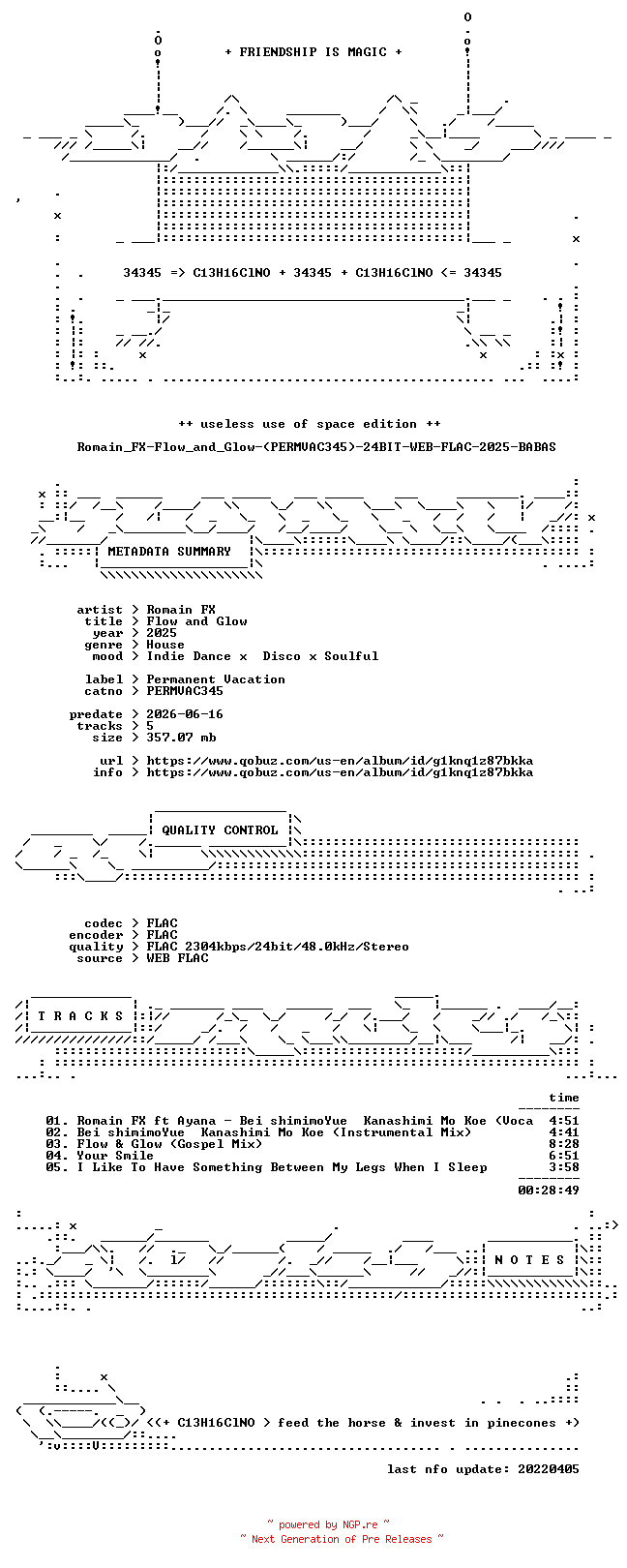 NFO for the release Romain_FX-Flow_and_Glow-(PERMVAC345)-24BIT-WEB-FLAC-2025-BABAS by BABAS