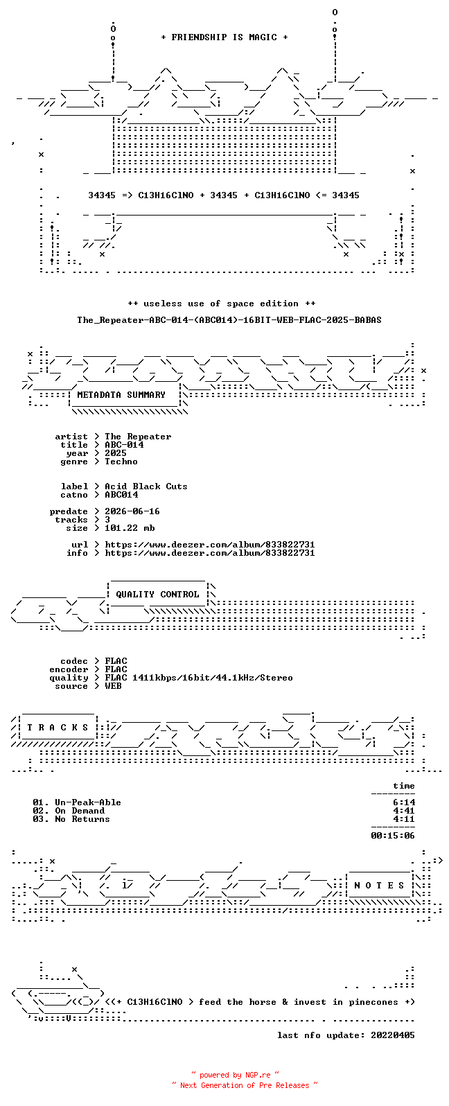 NFO for the release The_Repeater-ABC-014-(ABC014)-16BIT-WEB-FLAC-2025-BABAS by BABAS
