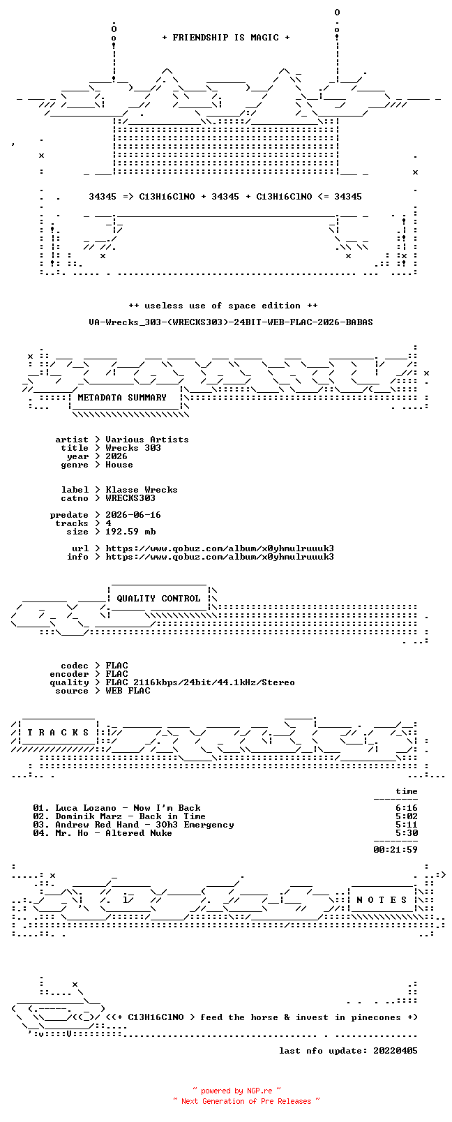 NFO for the release VA-Wrecks_303-(WRECKS303)-24BIT-WEB-FLAC-2026-BABAS by BABAS