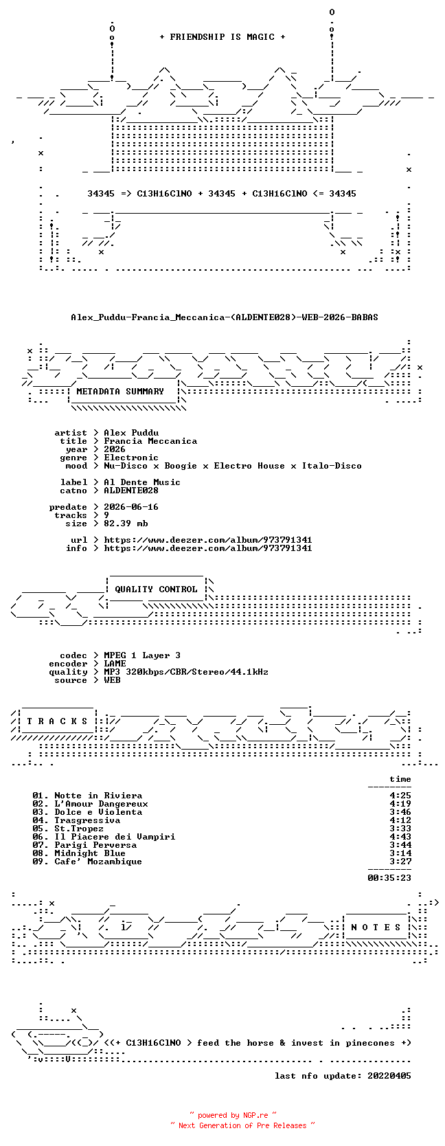 NFO for the release Alex_Puddu-Francia_Meccanica-(ALDENTE028)-WEB-2026-BABAS by BABAS
