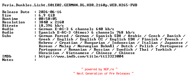 NFO for the release Feria.Dunkles.Licht.S01E02.GERMAN.DL.HDR.2160p.WEB.H265-FWB by FWB