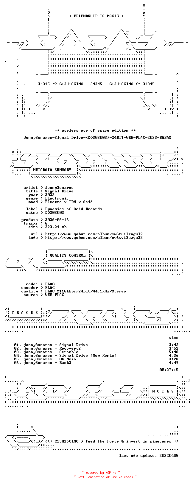 NFO for the release Jonny3snares-Signal_Drive-(DO303003)-24BIT-WEB-FLAC-2023-BABAS by BABAS