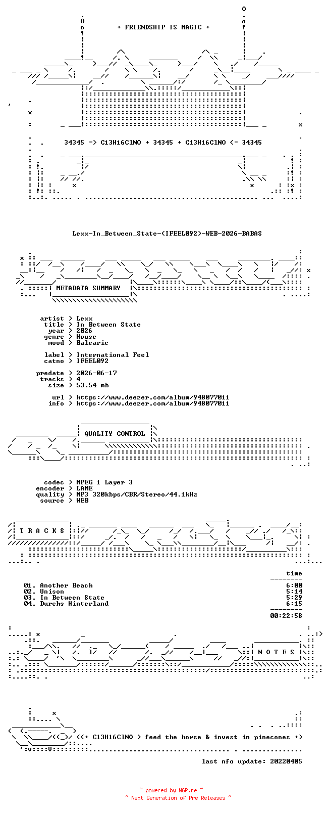 NFO for the release Lexx-In_Between_State-(IFEEL092)-WEB-2026-BABAS by BABAS