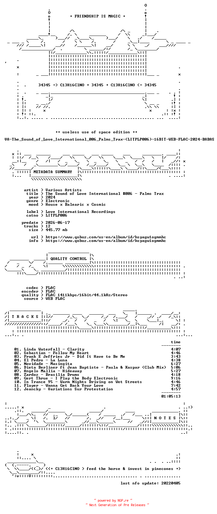 NFO for the release VA-The_Sound_of_Love_International_006_Palms_Trax-(LITPLP006)-16BIT-WEB-FLAC-2024-BABAS by BABAS