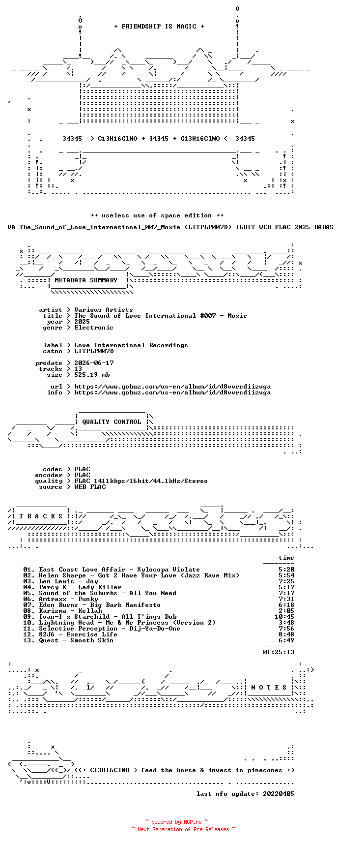 NFO for the release VA-The_Sound_of_Love_International_007_Moxie-(LITPLP007D)-16BIT-WEB-FLAC-2025-BABAS by BABAS