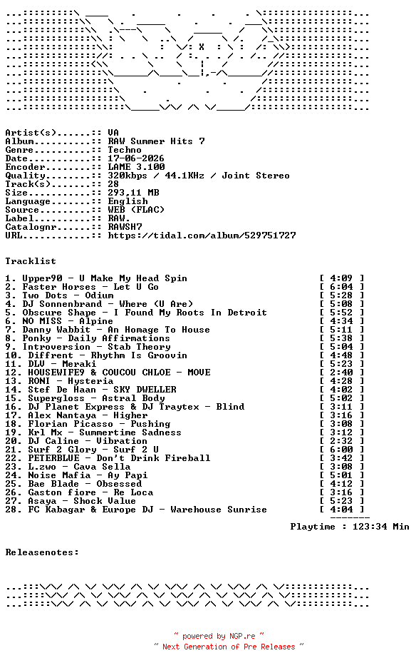 NFO for the release VA-RAW_Summer_Hits_7-RAWSH7-WEB-2026-WAV by WAV
