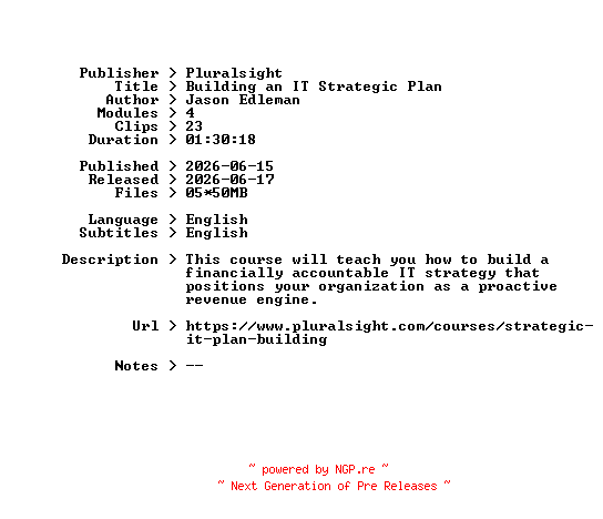 NFO for the release Pluralsight.Building.an.IT.Strategic.Plan.2026.BOOKWARE-GETH by GETH