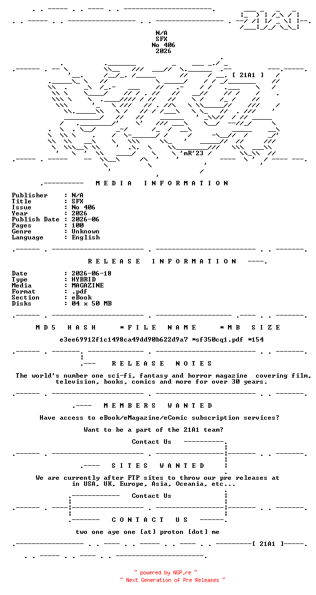NFO for the release SFX.No.406.2026.HYBRID.MAGAZINE.eBook-21A1 by 21A1