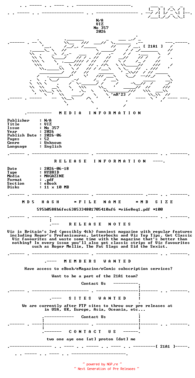 NFO for the release VIZ.No.357.2026.HYBRID.MAGAZINE.eBook-21A1 by 21A1