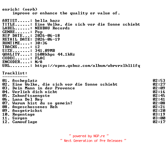 NFO for the release bella_bazz-Eine_Wolke_die_sich_vor_die_Sonne_schiebt-DE-24BIT-WEB-FLAC-2026-ENRiCH by ENRiCH