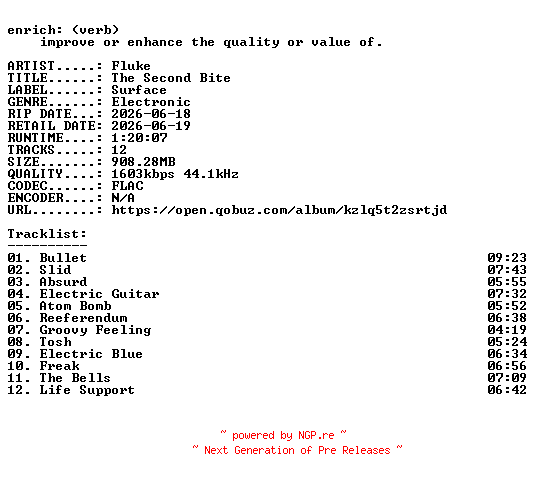 NFO for the release Fluke-The_Second_Bite-24BIT-WEB-FLAC-2026-ENRiCH by ENRiCH