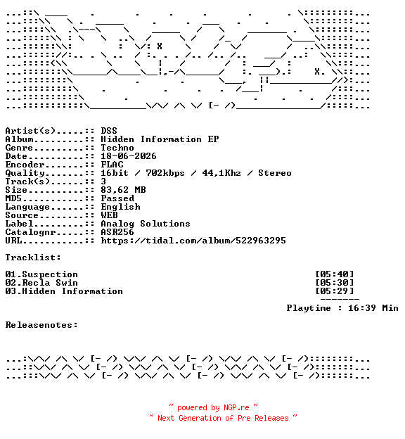 NFO for the release DSS-Hidden_Information_EP-ASR256-16BIT-WEB-FLAC-2026-WAVED by WAVED