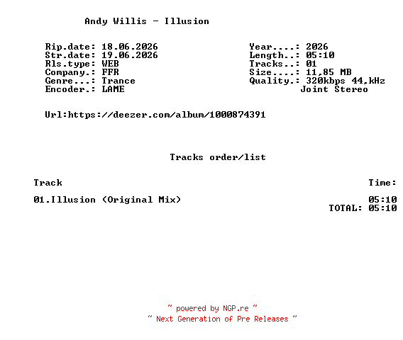 NFO for the release Andy_Willis_-_Illusion-(FFR162)-SINGLE-WEB-2026-FMC by FMC