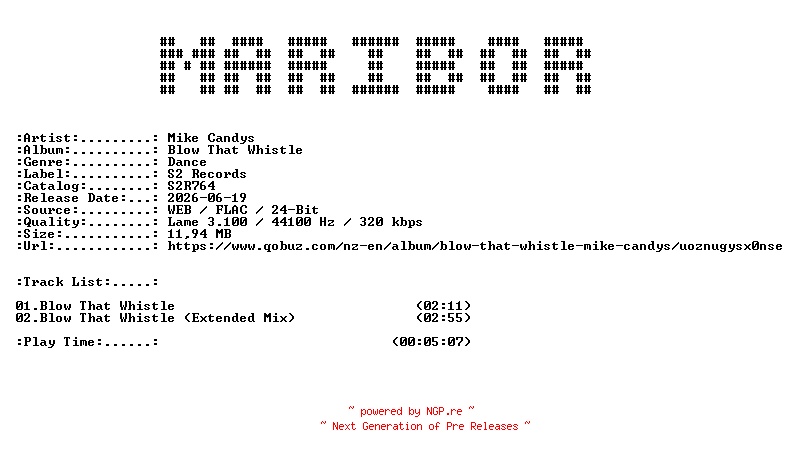 NFO for the release Mike_Candys-Blow_That_Whistle-(S2R764)-WEB-2026-MARiBOR by MARiBOR
