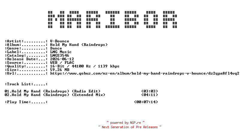 NFO for the release V-Bounce-Hold_My_Hand_(Raindrops)-(LNGS3546)-16BIT-WEB-FLAC-2026-MARiBOR by MARiBOR