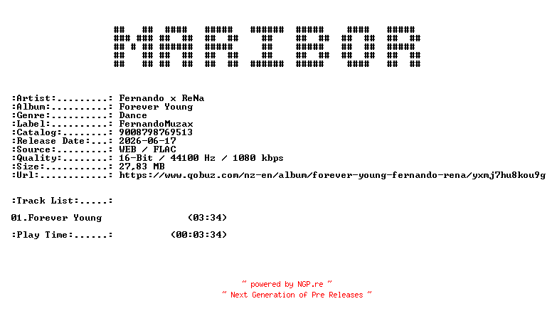 NFO for the release Fernando_x_ReNa-Forever_Young-SINGLE-16BIT-WEB-FLAC-2026-MARiBOR by MARiBOR