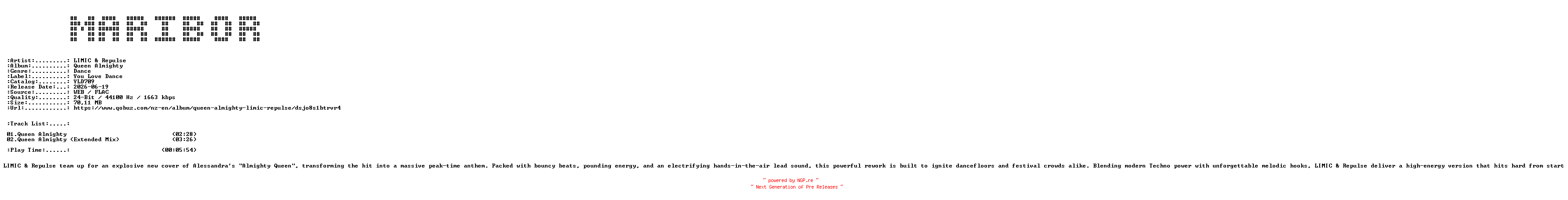 NFO for the release LIMIC_and_Repulse-Queen_Almighty-(YLD709)-24BIT-WEB-FLAC-2026-MARiBOR by MARiBOR