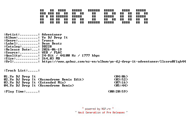 NFO for the release Adventuner-Yo_DJ_Drop_It-(DB228)-24BIT-WEB-FLAC-2026-MARiBOR by MARiBOR