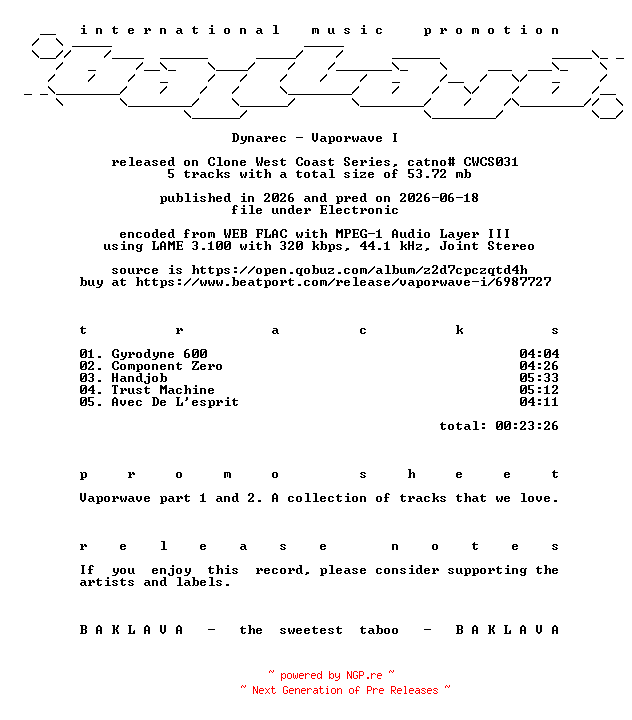 NFO for the release Dynarec-Vaporwave_I-(CWCS031)-WEB-2026-BAKLAVA by BAKLAVA