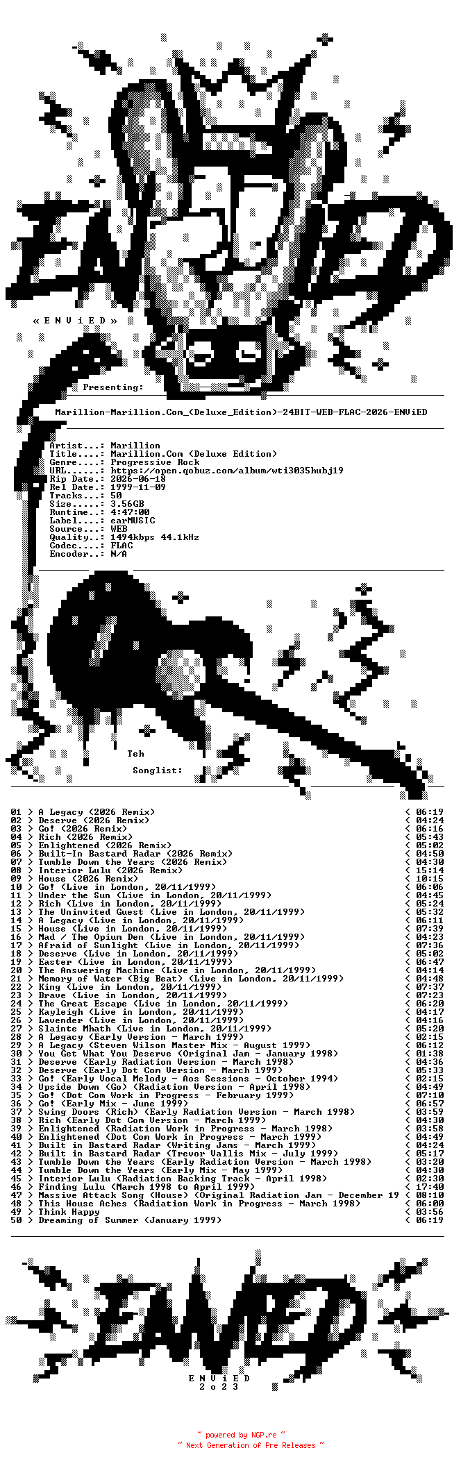 NFO for the release Marillion-Marillion.Com_(Deluxe_Edition)-24BIT-WEB-FLAC-2026-ENViED by ENViED