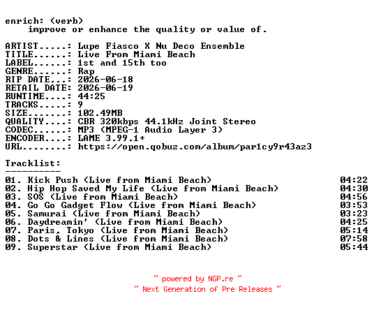 NFO for the release Lupe_Fiasco_X_Nu_Deco_Ensemble-Live_From_Miami_Beach-WEB-2026-ENRiCH by ENRiCH