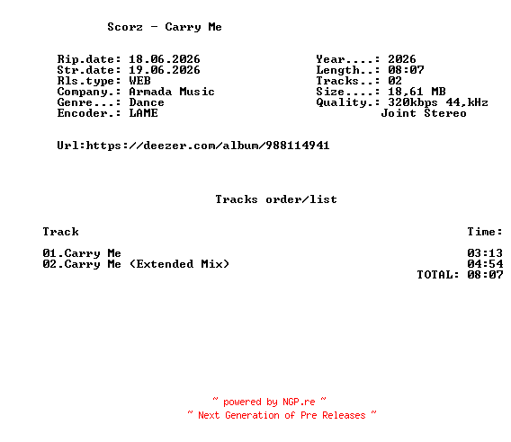 NFO for the release Scorz_-_Carry_Me-(ARMAS3749)-WEB-2026-FMC by FMC