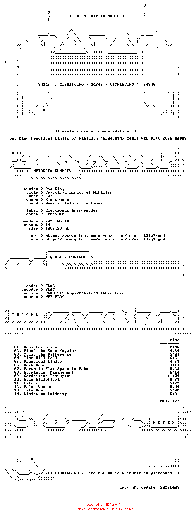 NFO for the release Das_Ding-Practical_Limits_of_Nihilism-(EE045RTM)-24BIT-WEB-FLAC-2026-BABAS by BABAS