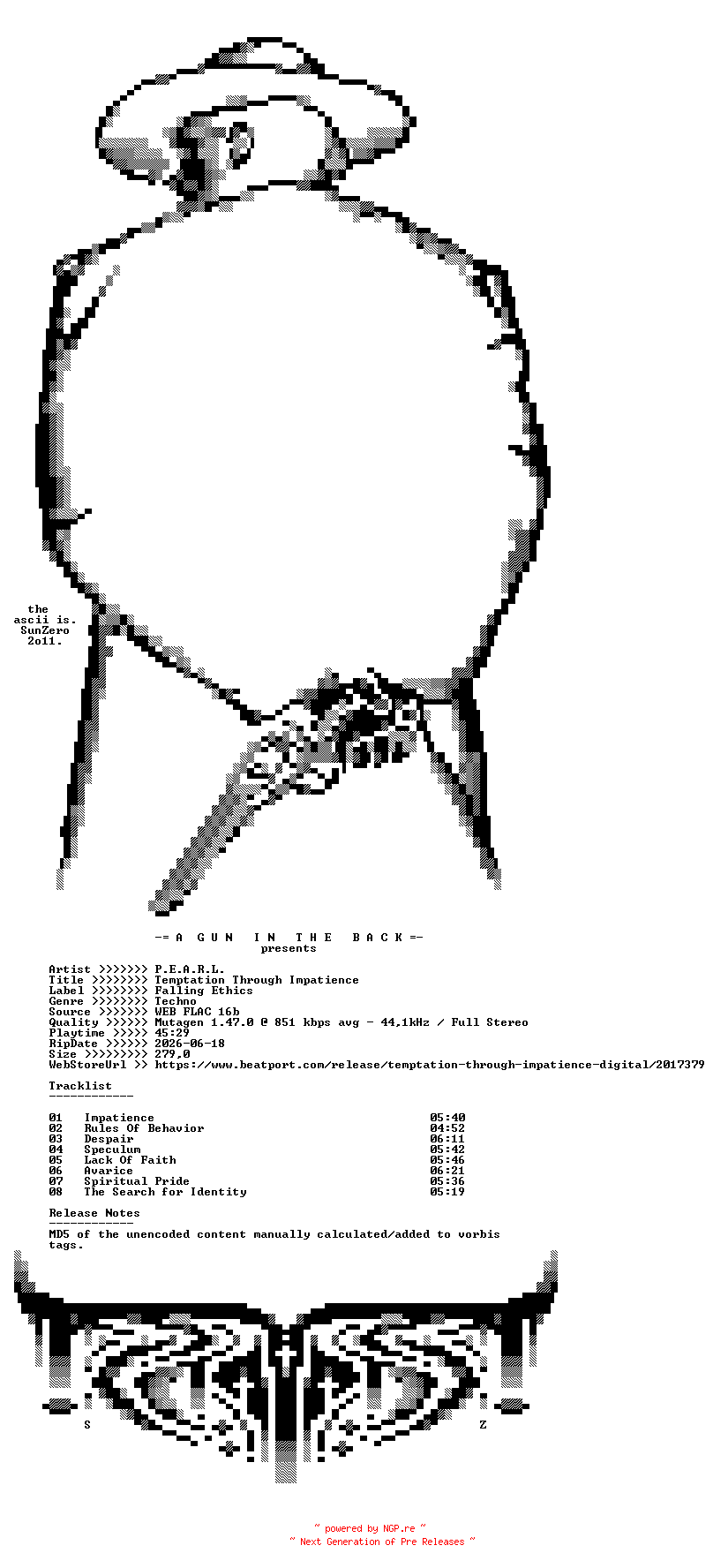 NFO for the release P.E.A.R.L.-Temptation_Through_Impatience-(FEXLP001)-16BIT-WEB-FLAC-2017-AGITB by AGITB