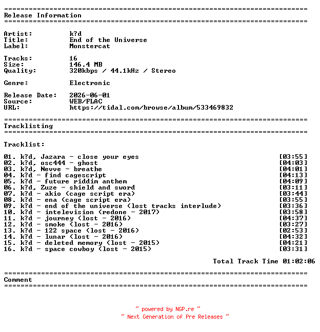 NFO for the release kid-End_of_the_Universe-WEB-2026-PIZZA by PIZZA