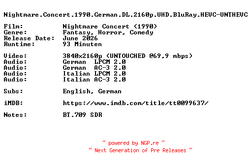 NFO for the release Nightmare.Concert.1990.German.DL.2160p.UHD.BluRay.HEVC-UNTHEVC by UNTHEVC