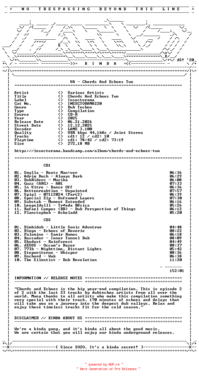 NFO for the release VA-Chords_And_Echoes_Two-(INSECTORAMA220)-LTD-2CDR-2025-KINDA by KINDA