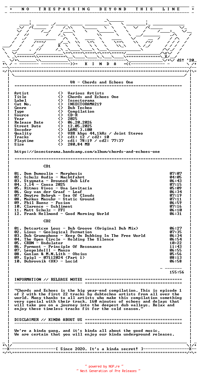 NFO for the release VA-Chords_and_Echoes_One-(INSECTORAMA219)-LTD-2CDR-2025-KINDA by KINDA