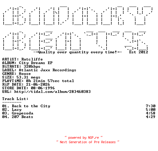 NFO for the release Ratcliffe-City_Dreams_EP-(JAXX004D)-WEB-1996-BB by BB