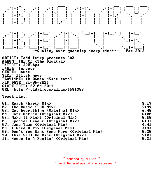 NFO for the release Todd_Terry_Presents_SAX-THE_CD_(The_Digital)-(INHR186)-WEB-2011-BB by BB