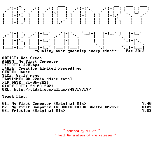NFO for the release Wes_Green-My_First_Computer-(CRE0015)-WEB-2024-BB by BB