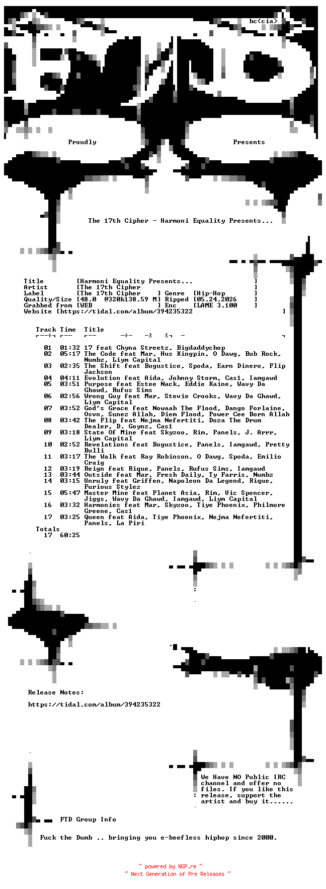 NFO for the release The_17th_Cipher-Harmoni_Equality_Presents___-WEB-2024-FTD by FTD