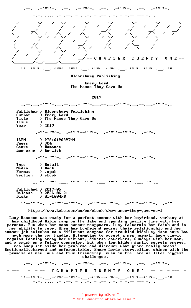 NFO for the release Emery.Lord.-.The.Names.They.Gave.Us.2017.RETAIL.EPUB.eBook-CTO by CTO