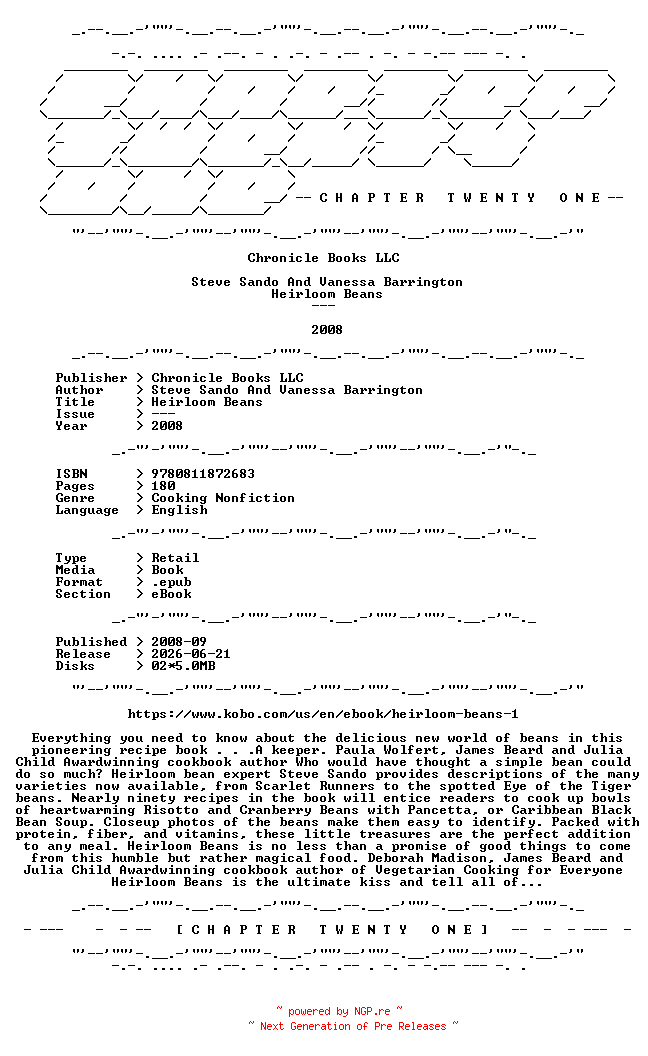 NFO for the release Steve.Sando.And.Vanessa.Barrington.-.Heirloom.Beans.2008.RETAIL.EPUB.eBook-CTO by CTO