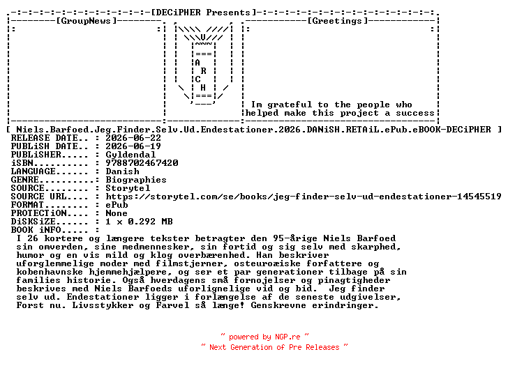 NFO for the release Niels.Barfoed.Jeg.Finder.Selv.Ud.Endestationer.2026.DANiSH.RETAiL.ePub.eBOOK-DECiPHER by DECiPHER