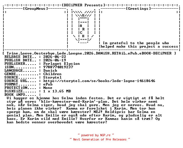 NFO for the release Trine.Loeve.Oesterbye.Lede.Loegne.2026.DANiSH.RETAiL.ePub.eBOOK-DECiPHER by DECiPHER