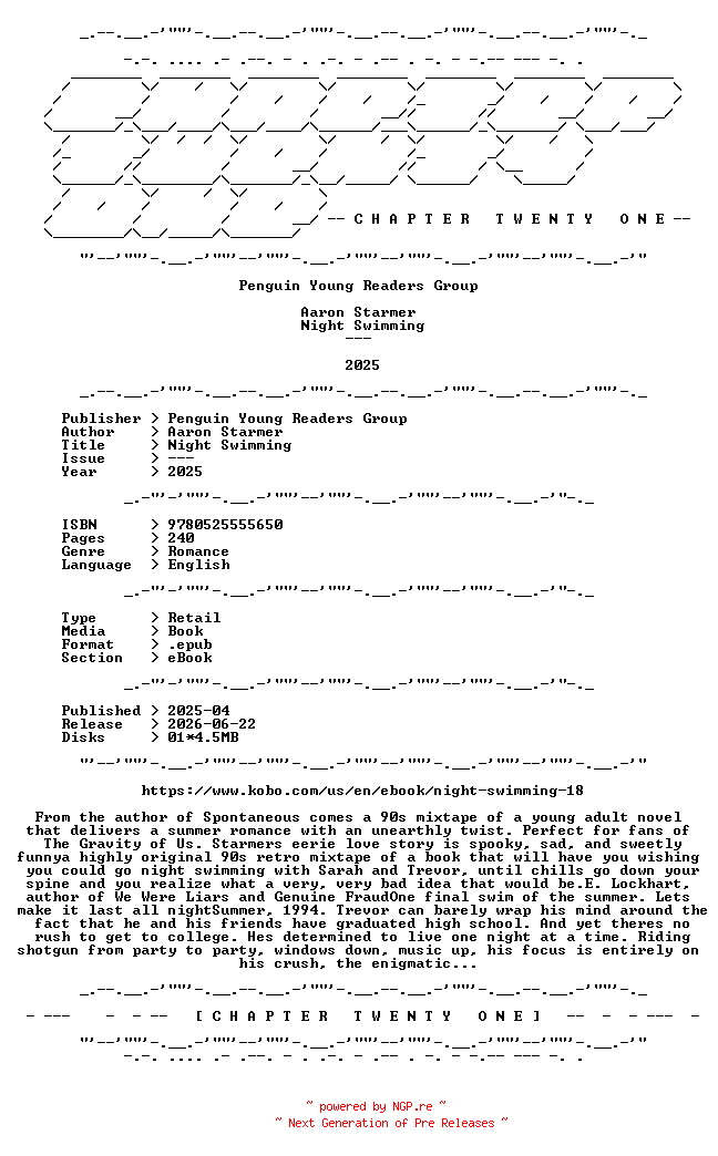 NFO for the release Aaron.Starmer.-.Night.Swimming.2025.RETAIL.EPUB.eBook-CTO by CTO
