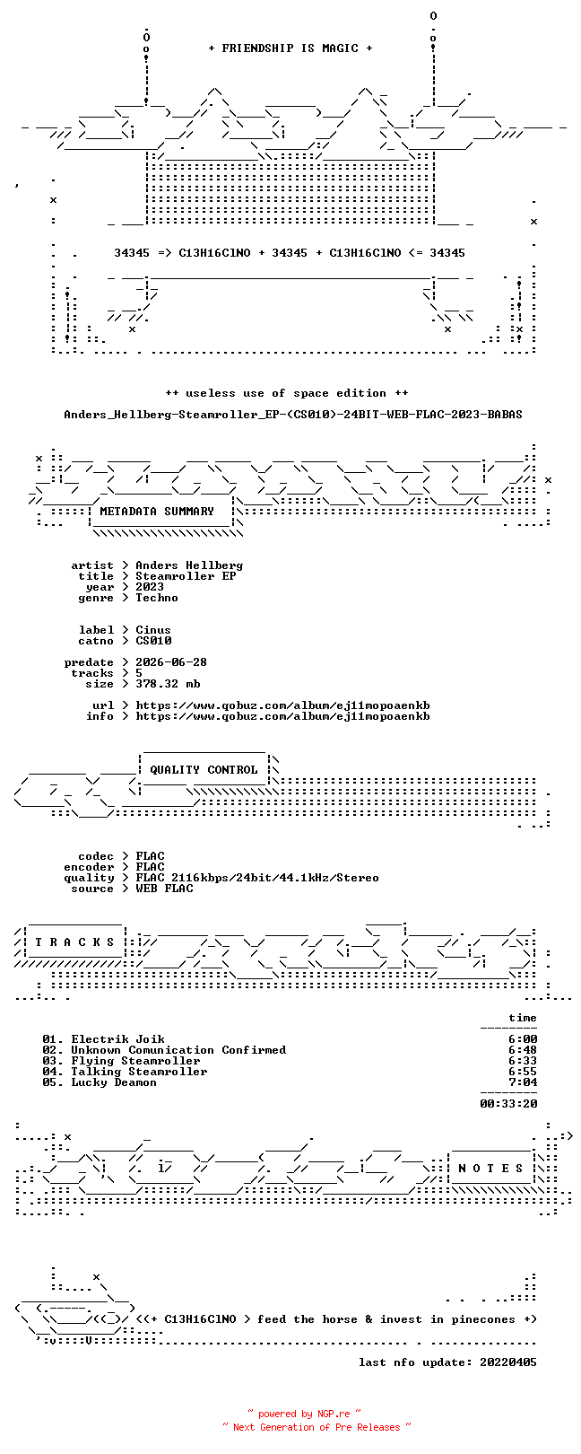NFO for the release Anders_Hellberg-Steamroller_EP-(CS010)-24BIT-WEB-FLAC-2023-BABAS by BABAS