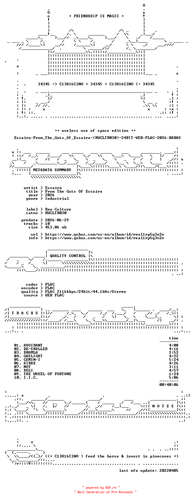 NFO for the release Essaira-From_The_Guts_Of_Essaira-(RWCLTR030)-24BIT-WEB-FLAC-2026-BABAS by BABAS