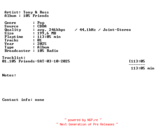 NFO for the release Tony_and_Ross-105_Friends-03-10-2025-LFA by LFA
