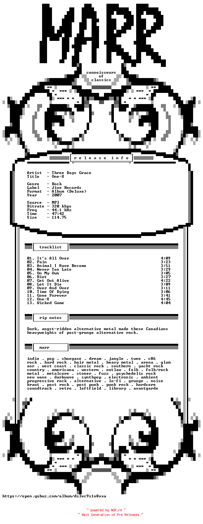 NFO for the release Three_Days_Grace-One-X-Deluxe_Edition-WEB-2007-MARR by MARR