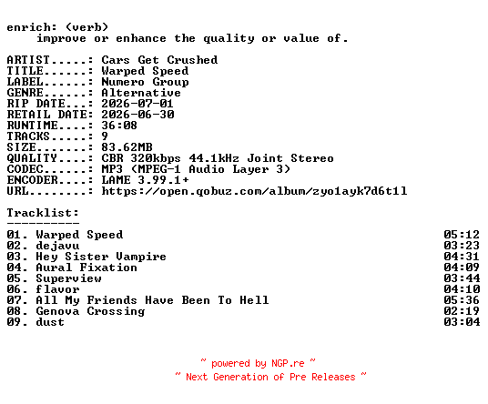 NFO for the release Cars_Get_Crushed-Warped_Speed-WEB-2026-ENRiCH by ENRiCH